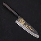 Santoku Blue Steel #2 Kurouchi Chokin Sakura-Fuji Buffalo Ebony Handle 170mm-[Musashi]-[Japanese-Kitchen-Knives]