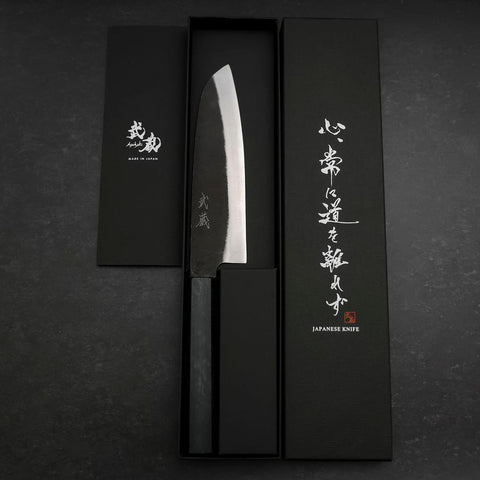 Santoku Blue Steel #2 Kurouchi Dark Blue Urushi Handle 165mm (6.5”)