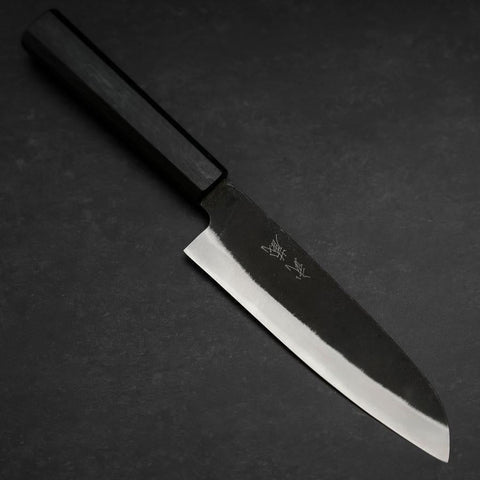 Santoku Blue Steel #2 Kurouchi Dark Blue Urushi Handle 165mm (6.5”)