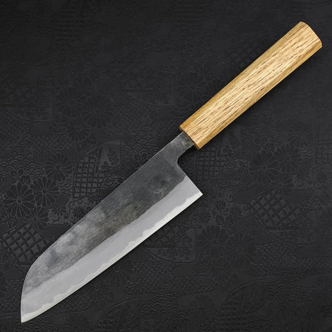 Santoku Blue Steel #2 Kurouchi Oak Handle 165mm-[Musashi]-[Japanese-Kitchen-Knives]