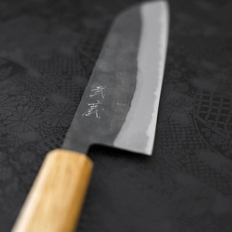 Santoku Blue Steel #2 Kurouchi Oak Handle 165mm-[Musashi]-[Japanese-Kitchen-Knives]