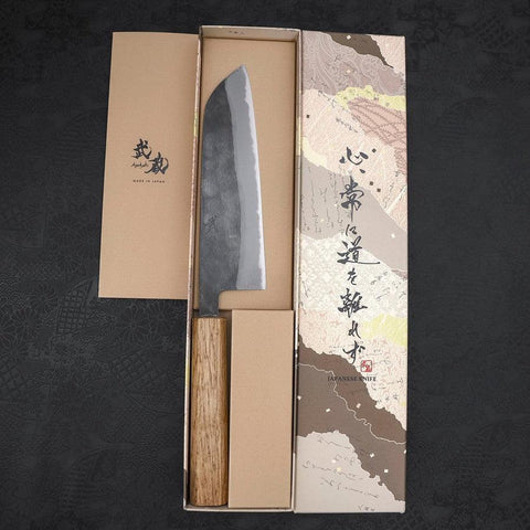 Santoku Blue Steel #2 Kurouchi Oak Handle 165mm-[Musashi]-[Japanese-Kitchen-Knives]