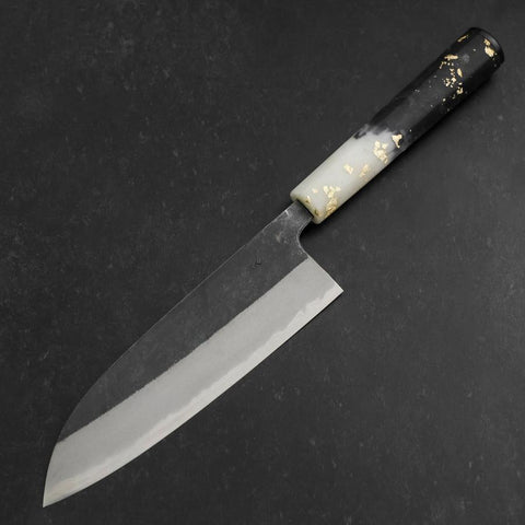 Santoku Blue Steel #2 Kurouchi Mango Blanco Negro Dorado Plástico del Océano 165mm