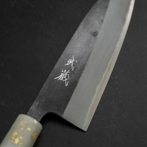 Santoku Blue Steel #2 Kurouchi Mango Blanco Negro Dorado Plástico del Océano 165mm
