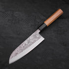 Santoku Blue Steel #2 Nashiji Stainless Clad Buffalo Teak Handle 165mm-[Musashi]-[Japanese-Kitchen-Knives]