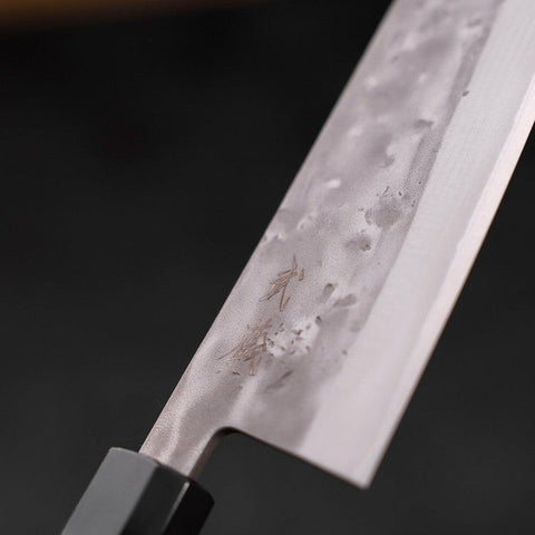 Santoku Blue Steel #2 Nashiji Stainless Clad Buffalo Teak Handle 165mm-[Musashi]-[Japanese-Kitchen-Knives]
