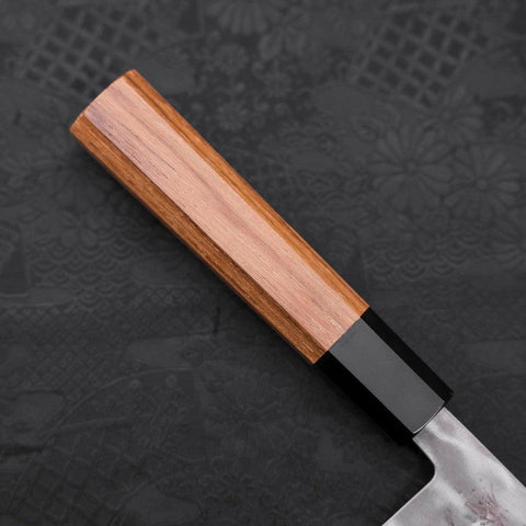 Santoku Blue Steel #2 Nashiji Stainless Clad Buffalo Teak Handle 165mm-[Musashi]-[Japanese-Kitchen-Knives]
