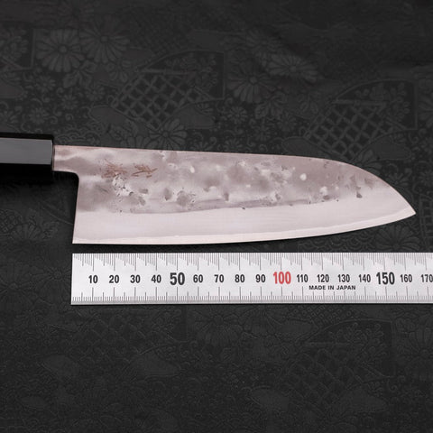 Santoku Blue Steel #2 Nashiji Stainless Clad Buffalo Teak Handle 165mm-[Musashi]-[Japanese-Kitchen-Knives]