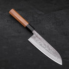 Santoku Blue Steel #2 Nashiji Stainless Clad Buffalo Teak Handle 165mm-[Musashi]-[Japanese-Kitchen-Knives]
