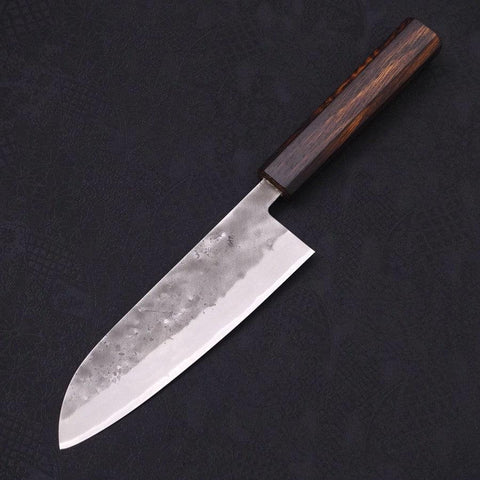 Santoku Blue Steel #2 Nashiji Stainless Clad Sumi Urushi Handle 165mm-[Musashi]-[Japanese-Kitchen-Knives]