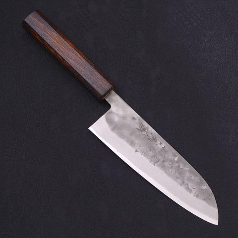 Santoku Blue Steel #2 Nashiji Stainless Clad Sumi Urushi Handle 165mm-[Musashi]-[Japanese-Kitchen-Knives]