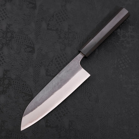 Santoku Blue Steel #2 Stainless Clad Kurouchi Buffalo Ebony Handle 165mm-[Musashi]-[Japanese-Kitchen-Knives]