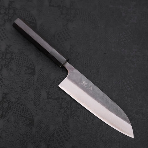 Santoku Blue Steel #2 Stainless Clad Kurouchi Buffalo Ebony Handle 165mm-[Musashi]-[Japanese-Kitchen-Knives]