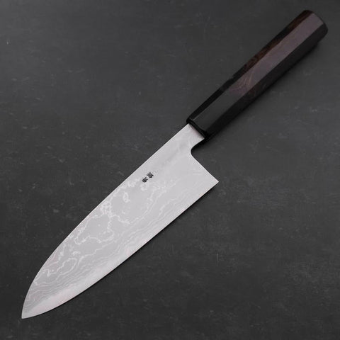 Santoku Blue Steel #2 Suminagashi Buffalo Ebony Handle 170mm-[Musashi]-[Japanese-Kitchen-Knives]
