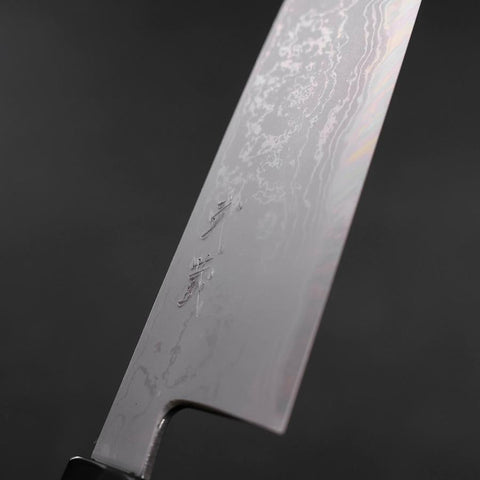 Santoku Blue Steel #2 Suminagashi Buffalo Ebony Handle 170mm-[Musashi]-[Japanese-Kitchen-Knives]