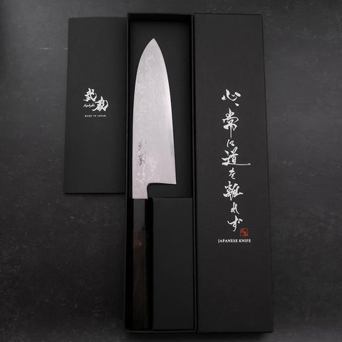 Santoku Blue Steel #2 Suminagashi Buffalo Ebony Handle 170mm-[Musashi]-[Japanese-Kitchen-Knives]