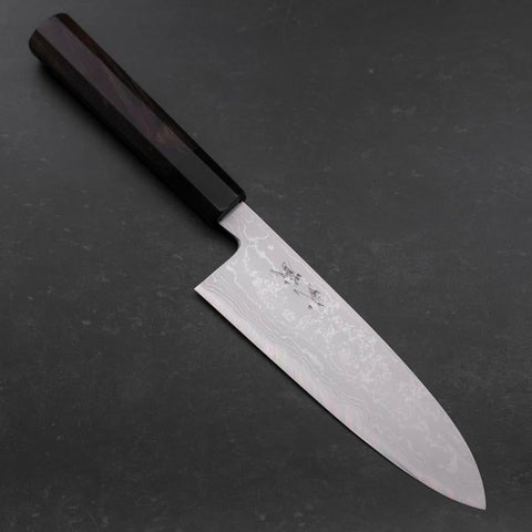 Santoku Blue Steel #2 Suminagashi Buffalo Ebony Handle 170mm-[Musashi]-[Japanese-Kitchen-Knives]