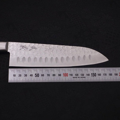 Santoku Blue Steel #2 Tsuchime Stainless Clad Western Handle 175mm-[Musashi]-[Japanese-Kitchen-Knives]