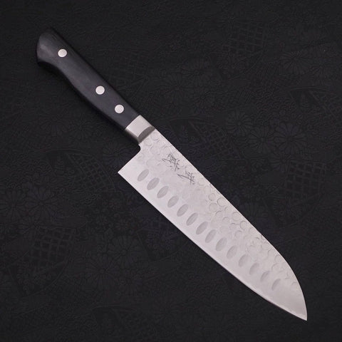 Santoku Blue Steel #2 Tsuchime Stainless Clad Western Handle 175mm-[Musashi]-[Japanese-Kitchen-Knives]