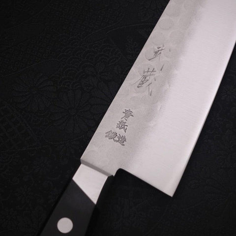 Santoku Blue Steel #2 Tsuchime Stainless Clad Western Handle 180mm-[Musashi]-[Japanese-Kitchen-Knives]