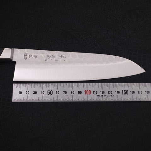 Santoku Blue Steel #2 Tsuchime Stainless Clad Western Handle 180mm-[Musashi]-[Japanese-Kitchen-Knives]