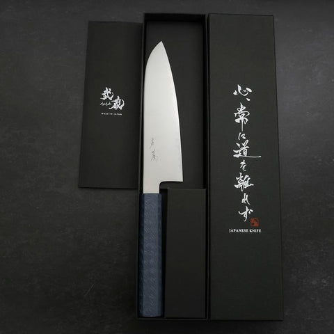 Santoku Chromax Polished Blue Urushi Handle 170mm-[Musashi]-[Japanese-Kitchen-Knives]