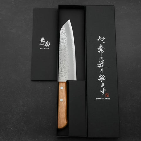 Santoku Chromax Tsuchime Brown Western Handle 165mm-[Musashi]-[Japanese-Kitchen-Knives]