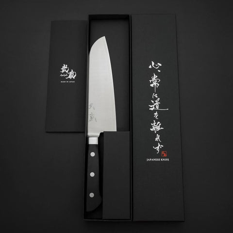 Santoku Molybdenum Polished Western Black Handle 175mm (6.8”)-[Musashi]-[Japanese-Kitchen-Knives]