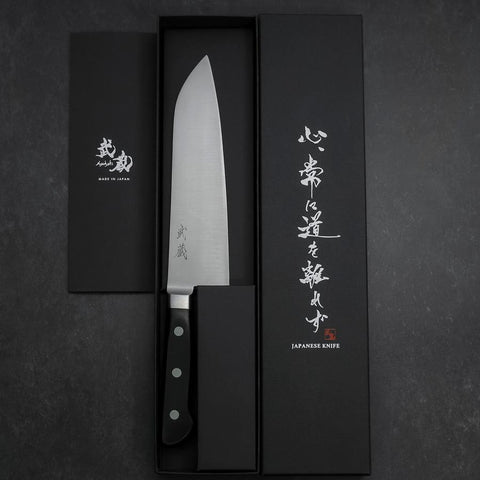 Santoku Molybdenum Polished Western Black Handle 180mm-[Musashi]-[Japanese-Kitchen-Knives]
