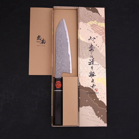 Santoku SG-2 Damascus Buffalo Ebony Handle 165mm-[Musashi]-[Japanese-Kitchen-Knives]