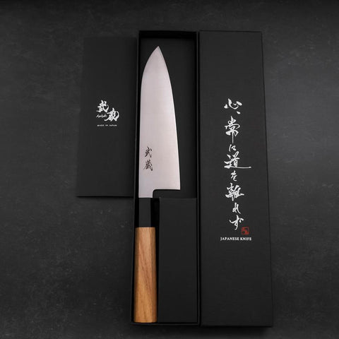 Santoku SG-2 Polished Buffalo Zelkova Handle 180mm-[Musashi]-[Japanese-Kitchen-Knives]
