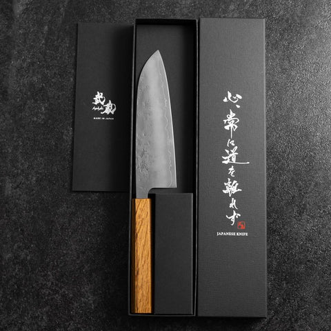Santoku SLD Nashiji Washi Oak Handle 165mm-[Musashi]-[Japanese-Kitchen-Knives]