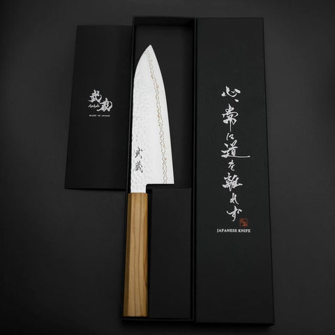Santoku SLD Tsuchime Damasco Níquel Color Mango de Olivo 170mm Edición Limitada