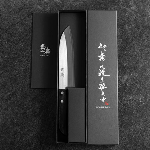 Santoku SLD Pulido Mango Occidental Negro 165mm (Tsuba Nashi)