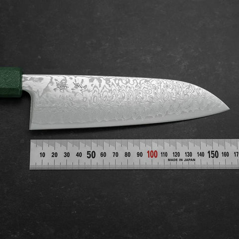 Santoku SLD Wave Nickel Damascus Green Urushi Handle 165mm-[Musashi]-[Japanese-Kitchen-Knives]