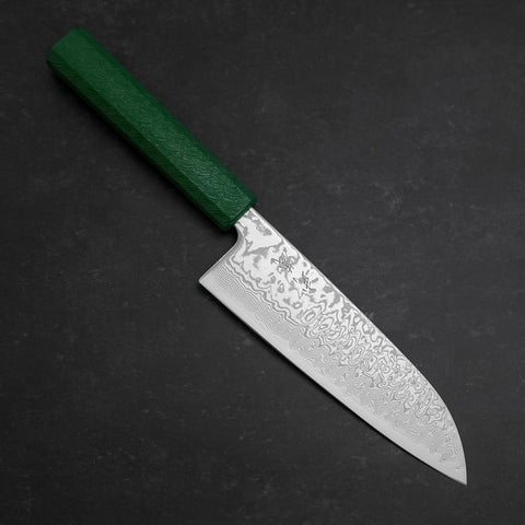 Santoku SLD Wave Nickel Damascus Green Urushi Handle 165mm-[Musashi]-[Japanese-Kitchen-Knives]