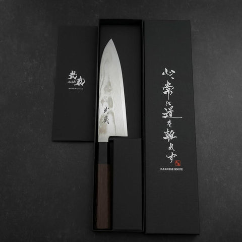 Santoku Silver Steel #3 Damascus Buffalo Wenge Handle 180mm-[Musashi]-[Japanese-Kitchen-Knives]