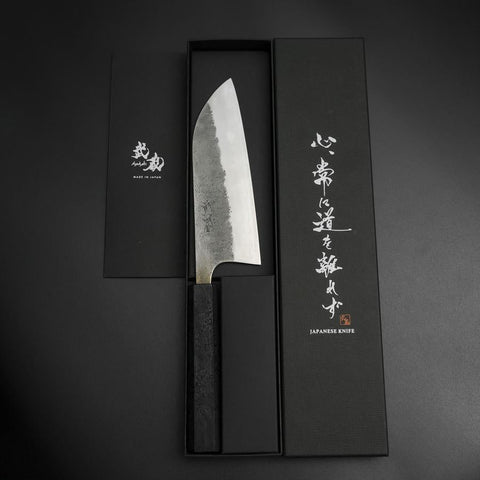Santoku Silver Steel #3 Nashiji Black Ishime Urushi Handle 165mm-[Musashi]-[Japanese-Kitchen-Knives]