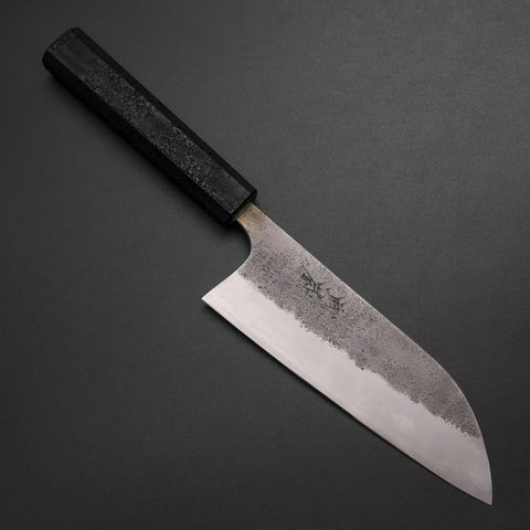 Santoku Silver Steel #3 Nashiji Black Ishime Urushi Handle 165mm-[Musashi]-[Japanese-Kitchen-Knives]