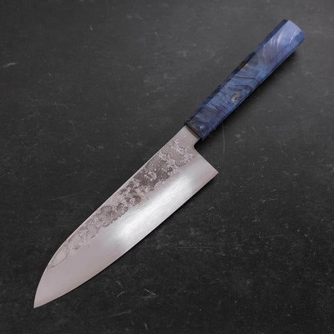 Santoku Silver Steel #3 Nashiji Blue Maple Handle 180mm-[Musashi]-[Japanese-Kitchen-Knives]