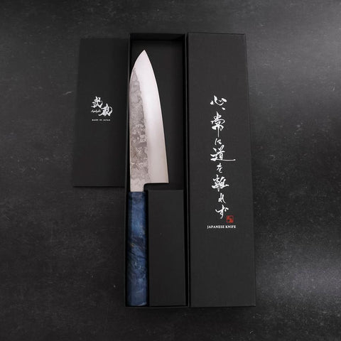 Santoku Silver Steel #3 Nashiji Blue Maple Handle 180mm-[Musashi]-[Japanese-Kitchen-Knives]