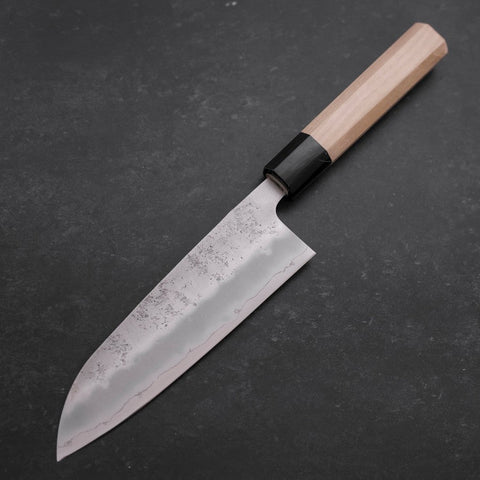 Santoku Silver Steel #3 Nashiji Mango de Magnolia con Cuerno de Búfalo 165mm