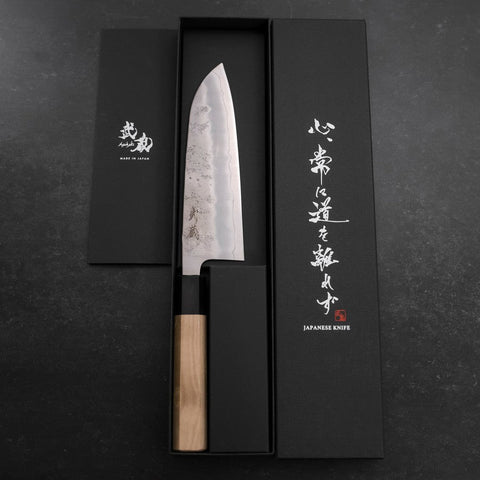 Santoku Silver Steel #3 Nashiji Mango de Magnolia con Cuerno de Búfalo 165mm