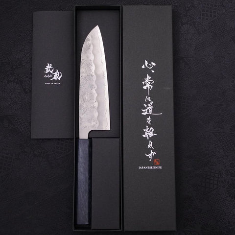 Santoku Silver Steel #3 Nashiji Dark Blue Handle 165mm (6.5”)