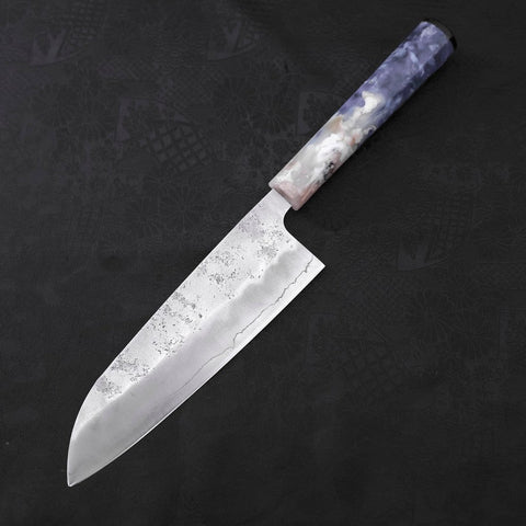 Santoku Silver Steel #3 Nashiji Ocean Blue White Handle 165mm-[Musashi]-[Japanese-Kitchen-Knives]