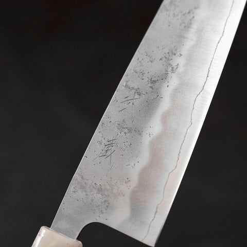 Santoku Silver Steel #3 Nashiji Ocean Blue White Handle 165mm-[Musashi]-[Japanese-Kitchen-Knives]