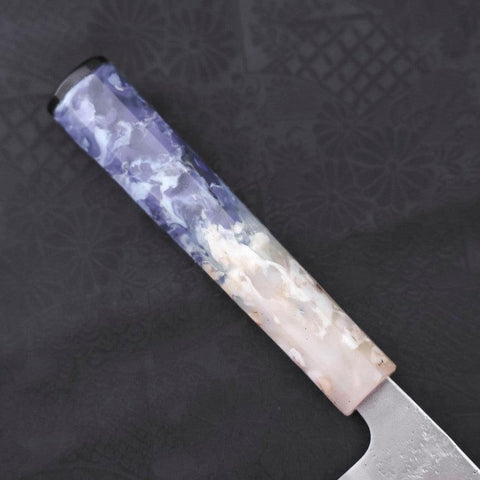 Santoku Silver Steel #3 Nashiji Ocean Blue White Handle 165mm-[Musashi]-[Japanese-Kitchen-Knives]