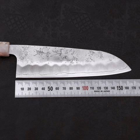 Santoku Silver Steel #3 Nashiji Ocean Blue White Handle 165mm-[Musashi]-[Japanese-Kitchen-Knives]