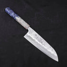 Santoku Silver Steel #3 Nashiji Ocean Blue White Handle 165mm-[Musashi]-[Japanese-Kitchen-Knives]