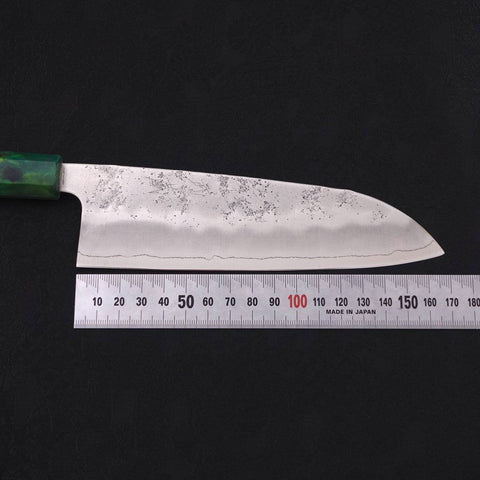 Santoku Silver Steel #3 Nashiji Ocean Green Handle 165mm-[Musashi]-[Japanese-Kitchen-Knives]